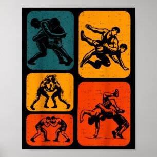 Retro Vintage Worstelen Silhouet Worstelaar Heren Poster