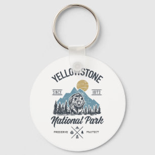 Retro Vintage Yellowstone National Park Wandelen Sleutelhanger