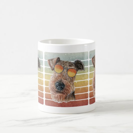 Retro Vintage Zonsondergang Airedale Terrier Moede Koffiemok (Center)