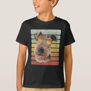 Retro Vintage Zonsondergang Airedale Terrier Moede T-shirt