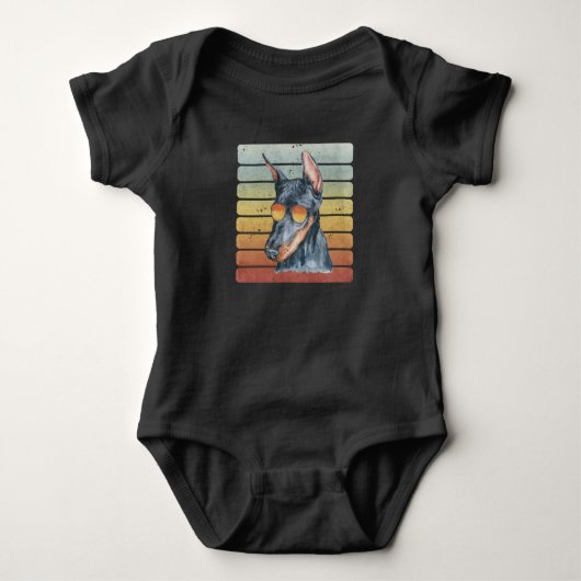 Retro Vintage Zonsondergang Dobermann Moeder Vader Romper (Voorkant)