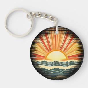 Retro Vintage Zonsondergang en Oceaan Sleutelhanger