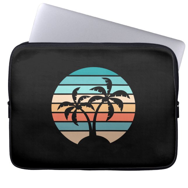 Retro Vintage Zonsondergang en Palmbomen Laptop Sleeve (Voorkant)
