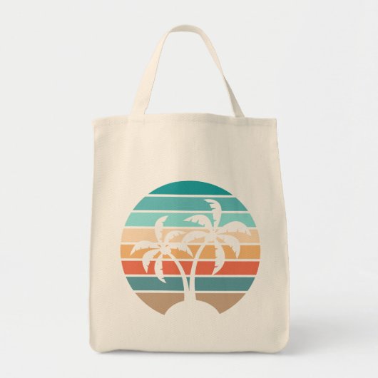 Retro Vintage Zonsondergang en Palmbomen Tote Bag (Voorkant)