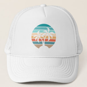 Retro Vintage Zonsondergang en Palmbomen Trucker Pet