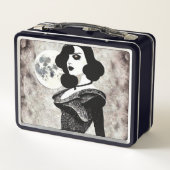 Retro Vintage Zwarte Haren Dame & Maan (Achterkant)