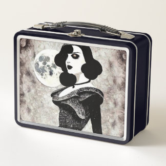 Retro Vintage Zwarte Haren Dame & Maan
