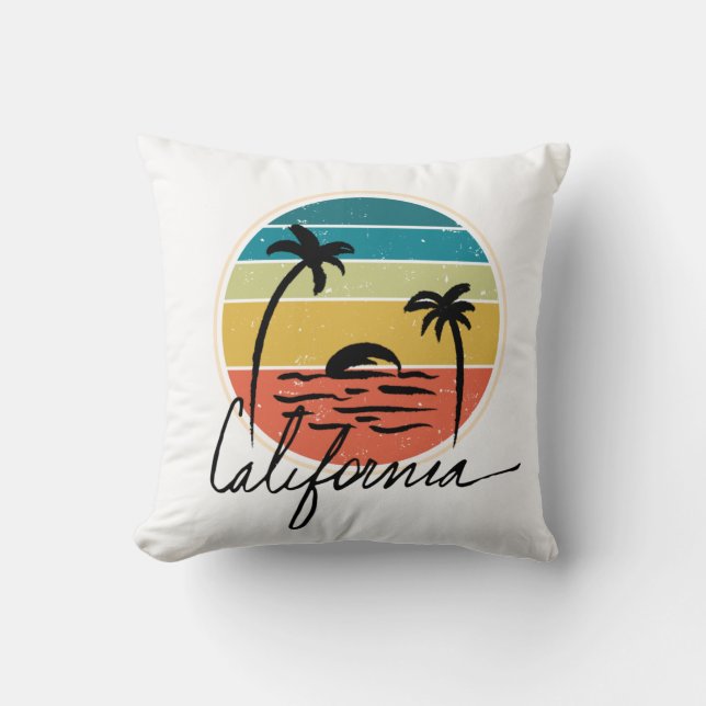Retro Vintazge zonsondergang op Californische palm Kussen (Voorkant)