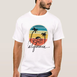 Retro Vintazge zonsondergang op Californische palm T-shirt