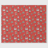 Retro Vinted Pinguïn Santa Fairy Kerstmis Cadeaupapier (Vlak)