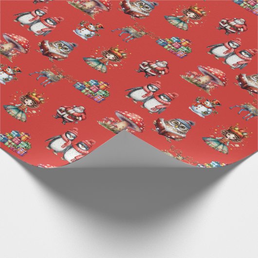 Retro Vinted Pinguïn Santa Fairy Kerstmis Cadeaupapier (Hoek)