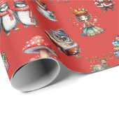 Retro Vinted Pinguïn Santa Fairy Kerstmis Cadeaupapier (Rol Hoek)