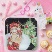 Retro vintonage dames met kerst papieren bordje (Feest)