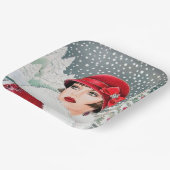 Retro vintonage dames met kerst papieren bordje (Gebogen)