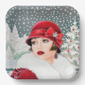 Retro vintonage dames met kerst papieren bordje (Voorkant)