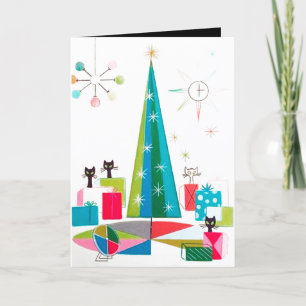 Retro vintonage kerstkatten toevoegen berichtkaart feestdagen kaart