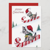 Retro vintonage kerstkatten toevoegen berichtkaart feestdagenkaart (Voorkant / Achterkant)