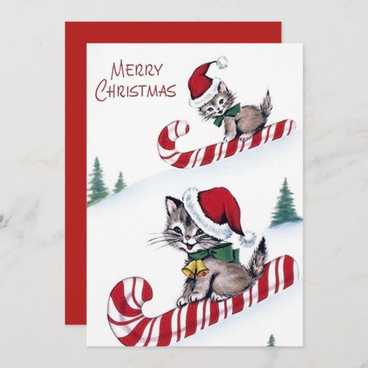 Retro vintonage kerstkatten toevoegen berichtkaart feestdagenkaart (Voorkant / Achterkant)
