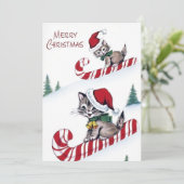 Retro vintonage kerstkatten toevoegen berichtkaart feestdagenkaart (Staand voorkant)