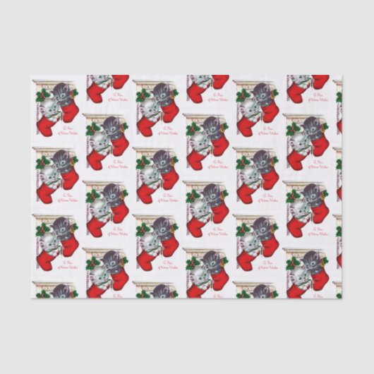 Retro vintonage kerstkatteweefsel tissuepapier (Voorkant)
