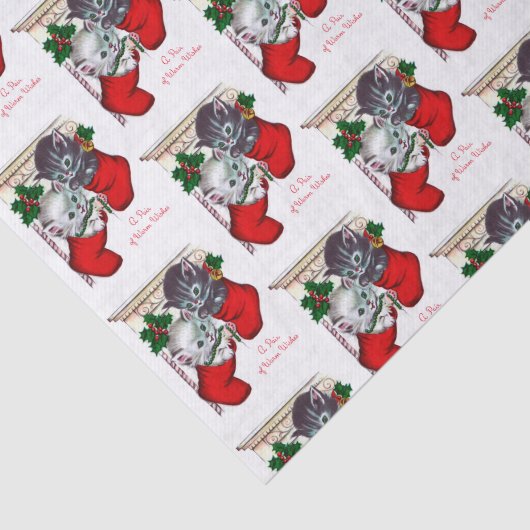 Retro vintonage kerstkatteweefsel tissuepapier (Detail)