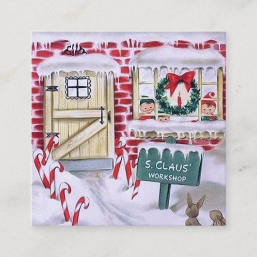 Retro vintonage kerstkerstkerstfeestwinkel vierkante visitekaartje (Voorkant)