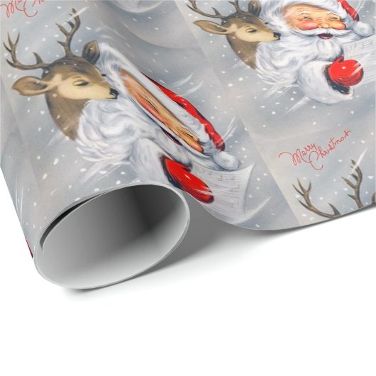 Retro vintonage kerstkerstkerstman cadeaupapier (Rol Hoek)