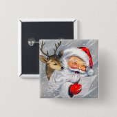 Retro vintonage kerstrendierknop vierkante button 5,1 cm (Voorkant /achterkant)