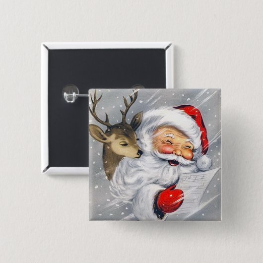 Retro vintonage kerstrendierknop vierkante button 5,1 cm (Voorkant /achterkant)