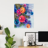 Retro vintonijn kerstbollen Holiday poster (Thuiskantoor)