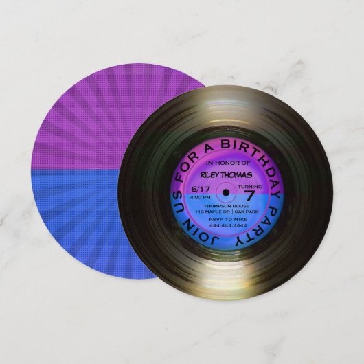 Retro Vinyl Album Disco Style Birthday Party Invit Kaart (Voorkant / Achterkant)