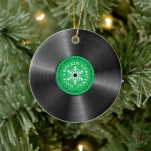 Retro Vinyl Album  Kerstmis Keramisch Ornament