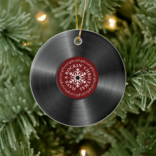 Retro Vinyl Album  Kerstmis Keramisch Ornament