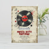 Retro vinyl birthday party invitation kaart (Staand voorkant)