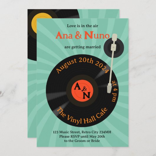 Retro Vinyl bruiloft uitnodiging (Voorkant / Achterkant)