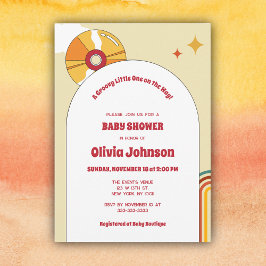 Retro Vinyl Geslachtsneutrale Baby shower Uitnodig Save The Date