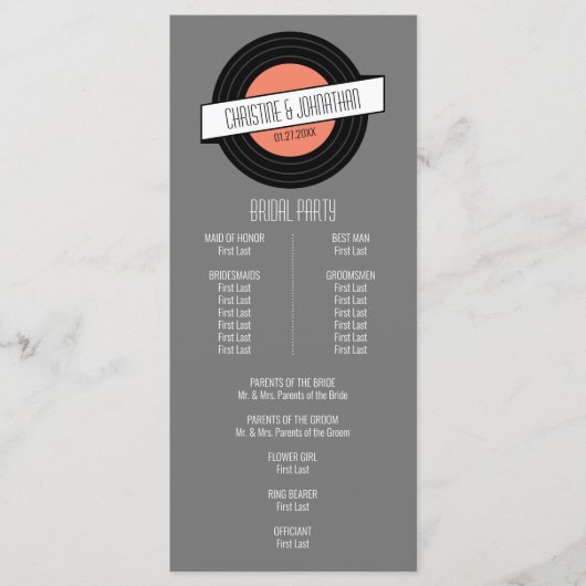 Retro Vinyl Huwelijksprogramma Programmakaart (Voorkant)