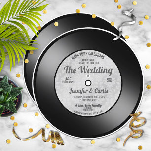 Retro Vinyl Huwelijksuitnodiging Save the Date Kaart