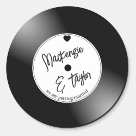 Retro Vinyl Plaat Huwelijk Ronde Sticker