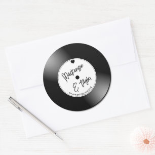 Retro Vinyl Plaat Huwelijk Ronde Sticker