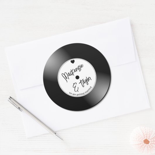 Retro Vinyl Plaat Huwelijk Ronde Sticker (Envelop)
