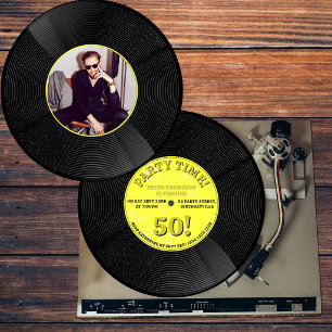 Retro vinyl plaat muziek mijlpaal verjaardag foto  kaart
