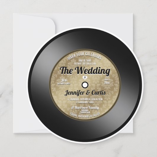 Retro vinyl plat bruiloft Save the Date uitnodigin Kaart (Voorkant)