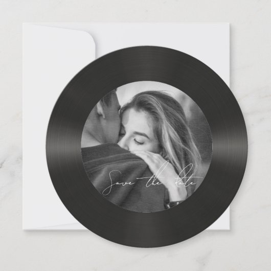 Retro vinyl plat foto bruiloft save the date (Voorkant)