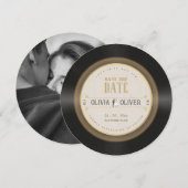 Retro vinyl plat foto bruiloft save the date (Voorkant / Achterkant)