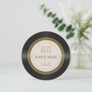 Retro vinyl plat foto bruiloft save the date