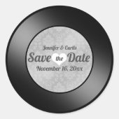 Retro Vinyl Plat Huwelijk Opslagdatum Ronde Sticker (Voorkant)