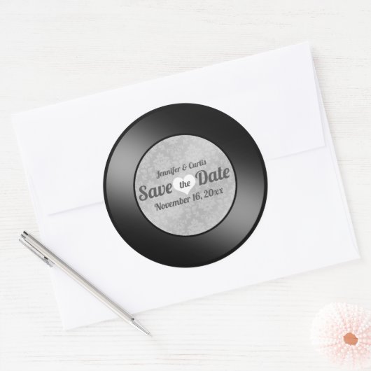 Retro Vinyl Plat Huwelijk Opslagdatum Ronde Sticker (Envelop)