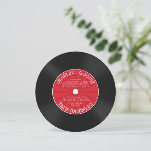 Retro vinyl plat verjaardagsfeest uitnodiging (Staand voorkant)
