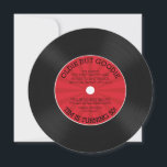 Retro vinyl plat verjaardagsfeest uitnodiging<br><div class="desc">Vintage vinyl plat verjaardagsfeest uitnodiging met een retro rode stervende streep patroon op een schattige ronde cirkel stansel verjaardagsuitnodiging. Perfect voor elke volwassene verjaardag,  30e verjaardagsfeest,  40e verjaardagsfeest,  50e verjaardagsfeest,  60e verjaardagsfeest.</div>